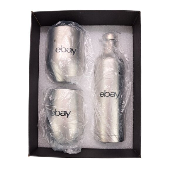 eBay Branded Stainless Steel Wine Tumbler Bottle Gift Set Box New Swag Promo - Picture 2 of 9